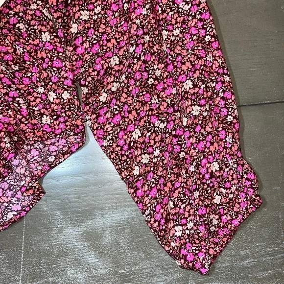 Lucky Brand Pink Brown Beige Floral Long Sleeve Button Blouse Shirt Small NWT - Picture 4 of 7